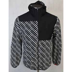 Betabrand Women's Fleece Full Zip Hoodie Striped Black & White Jacket Size M